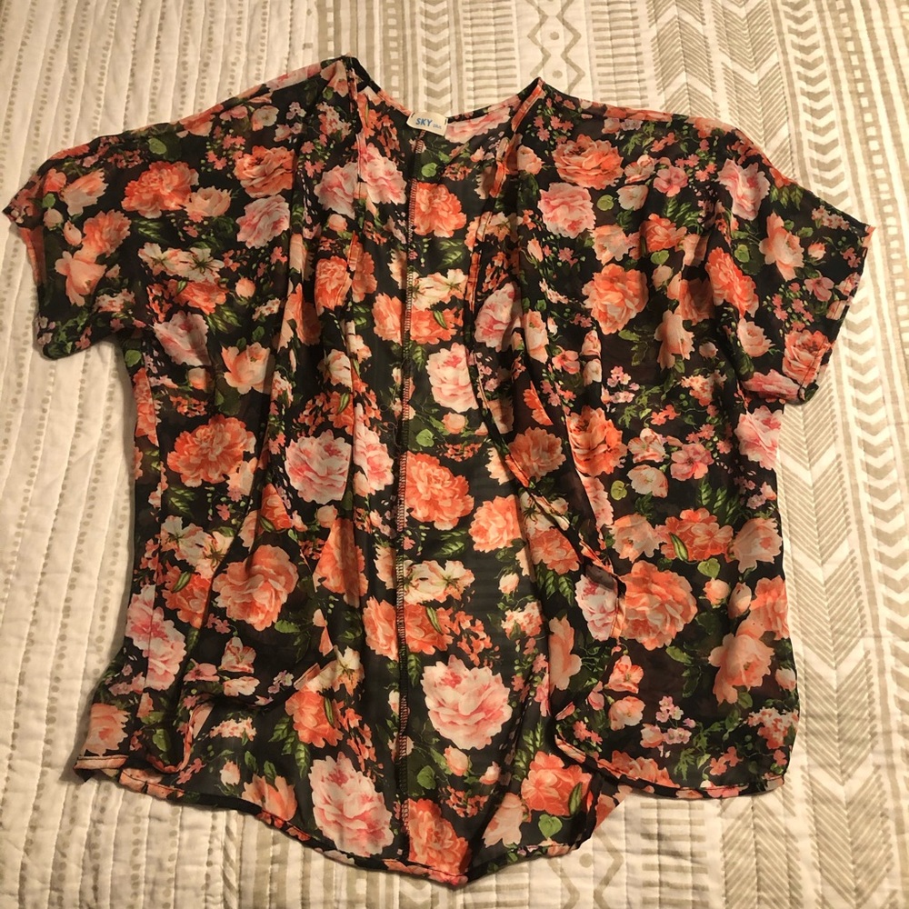 Coral floral Kimono